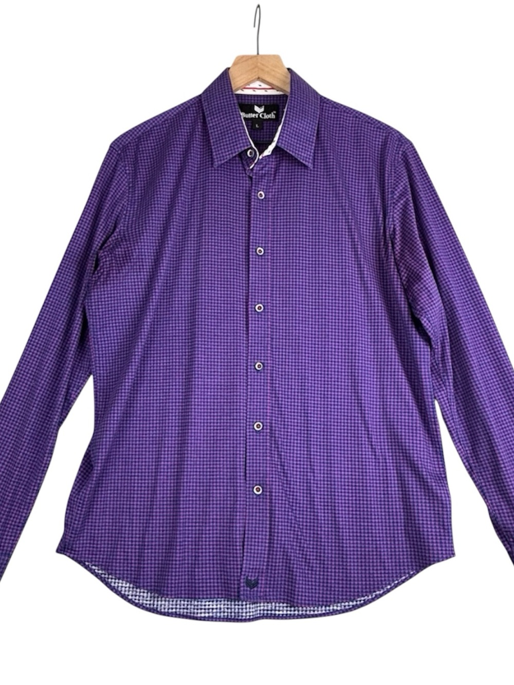 ButterCloth Shirt Mens Large Purple Geometric Print Button Up Long Sleeve